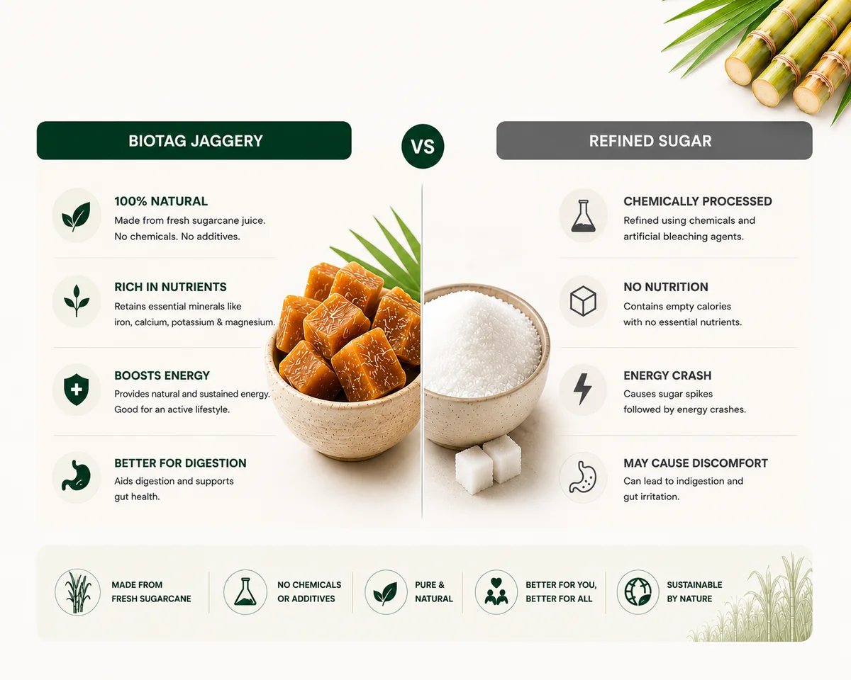 Biotag Jaggery vs Refined Sugar — why natural is better