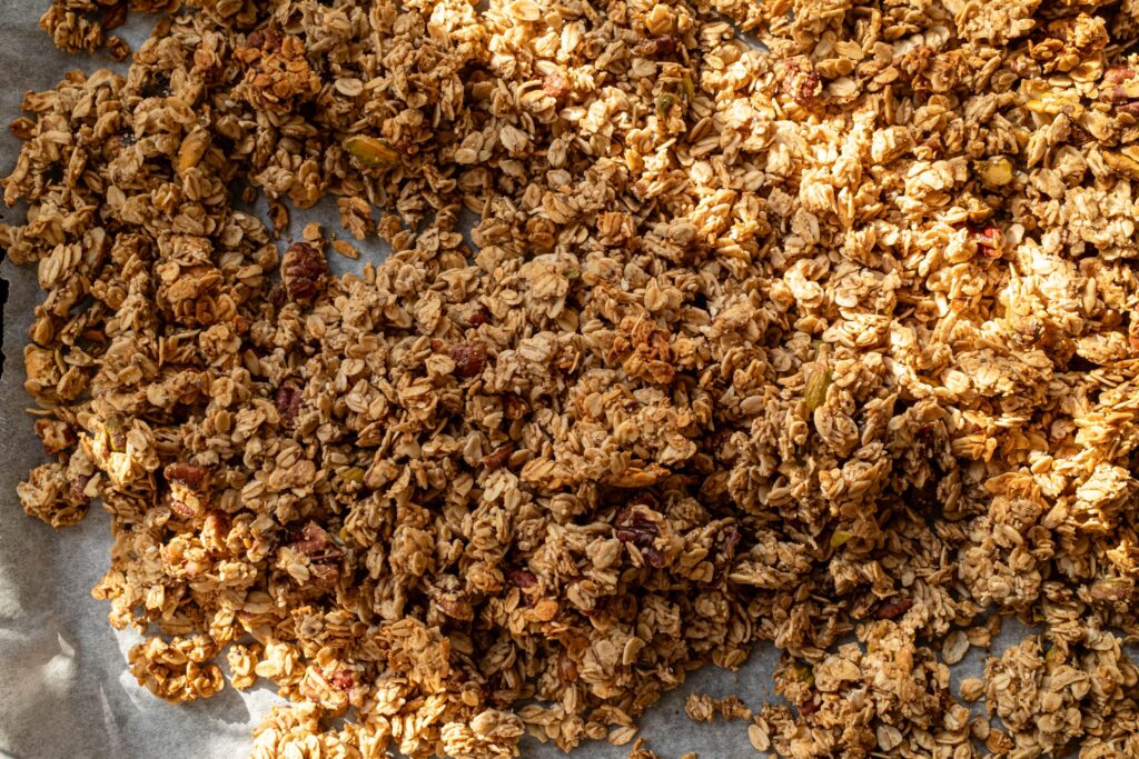 Homemade date syrup granola with oats and nuts, a refined-sugar-free breakfast