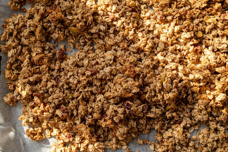 Homemade date syrup granola with oats and nuts, a refined-sugar-free breakfast